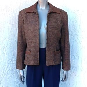 BRAEBROOK (EGYPT) Ladies Pure Wool Full Zip Genuine Leather Trim, Lux Jacket